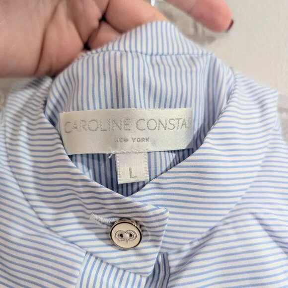 CAROLINE CONSTAS Like New Adrie Striped Ruffle Blouse L Blue White Sleeveless - Picture 11 of 14